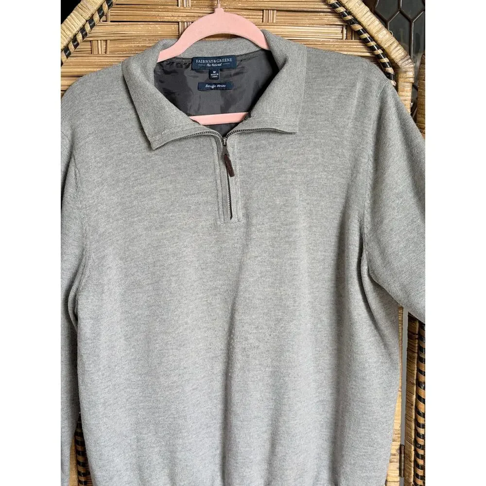 Fairway & Greene 100% merino wool men’s pullover lined sweater medium gray golf